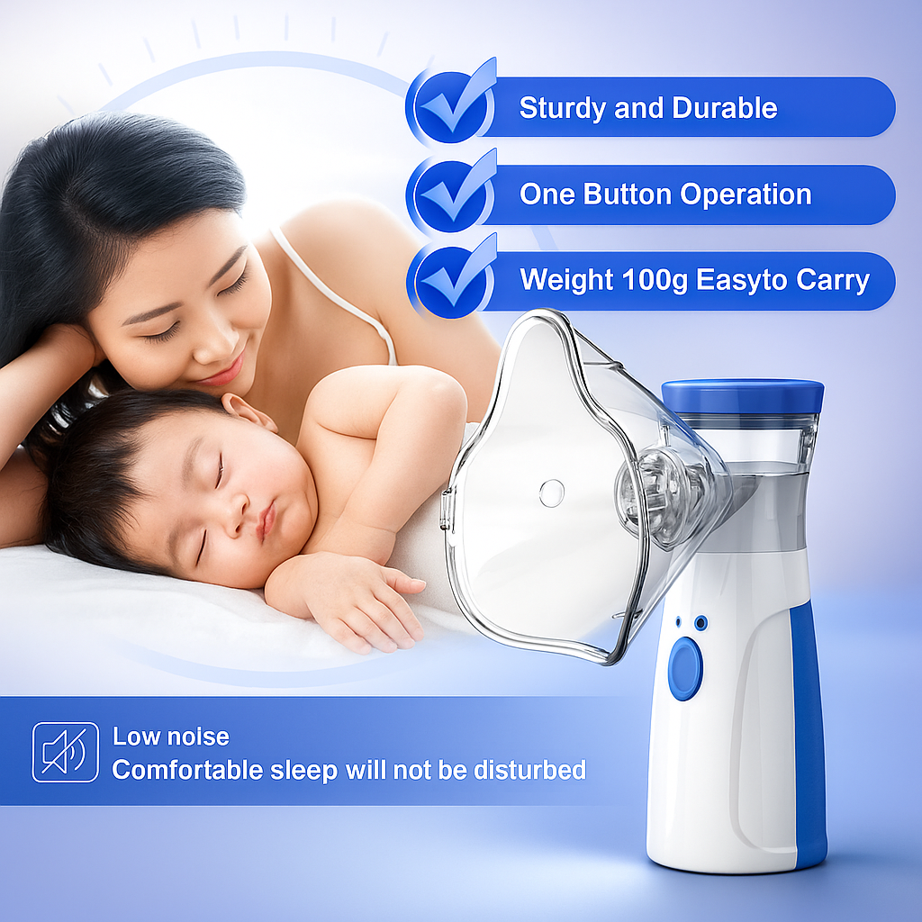 Mini Portable Mesh Nebulizer | Rechargeable Handheld Nebulizer Machine for Adults & Kids | One-Touch Operation | Personal Inhaler with 2 Masks | Rapid Relief for Breathing Problems