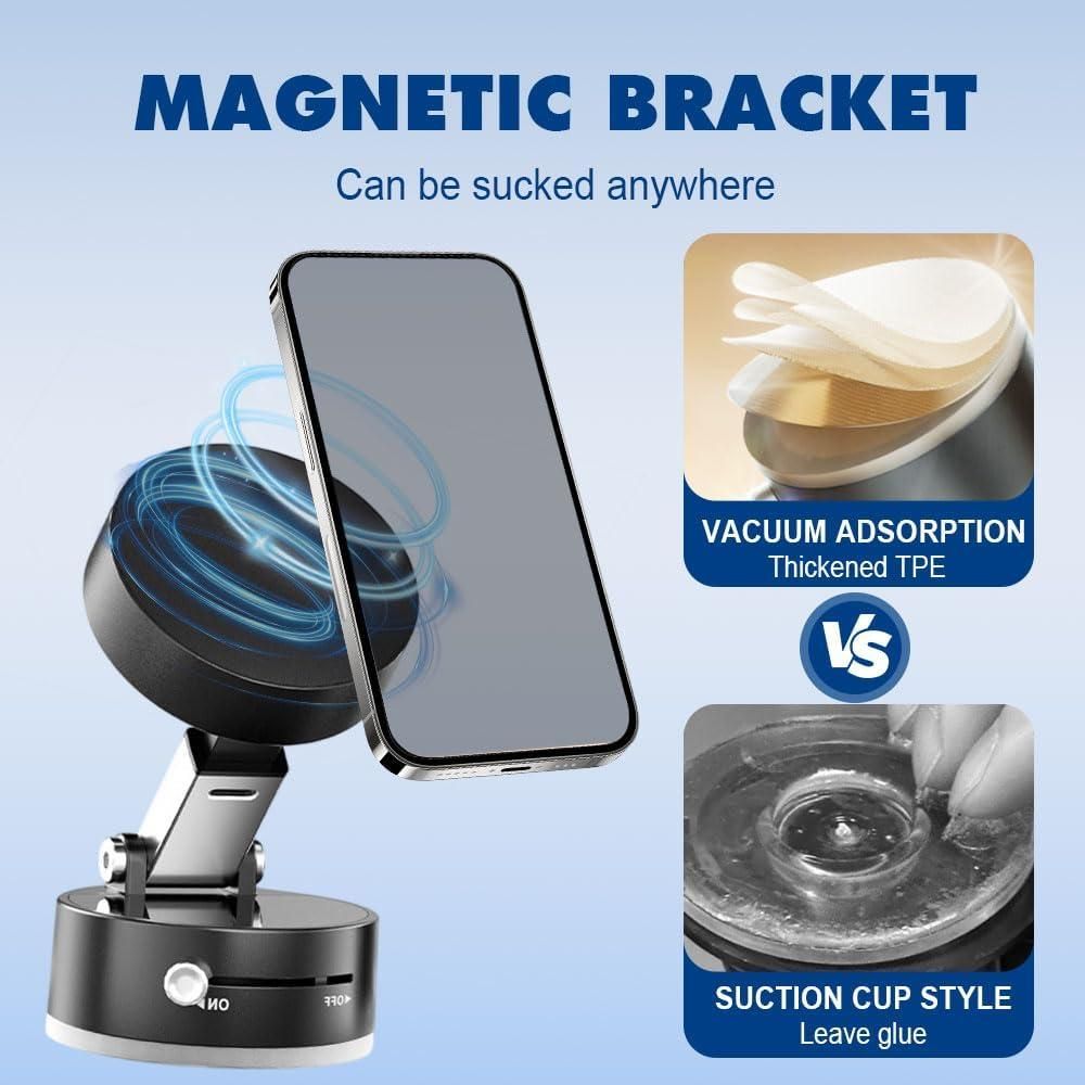 Vaccum Magnetic Phones Holder, Magnetic Car Phone Mount, Hands-Free Suction Cup Phones Holder for Car/Gym/Mirror/Shower, Car Mount Compatible with All Mobile