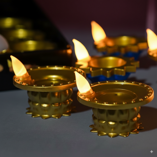 Water Pouring Diya LED Lights – Golden Finish (Pack of 6/12/16/24)