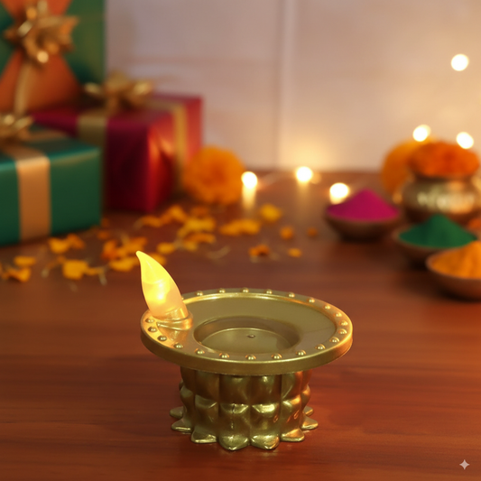 Water Pouring Diya LED Lights – Golden Finish (Pack of 6/12/16/24)