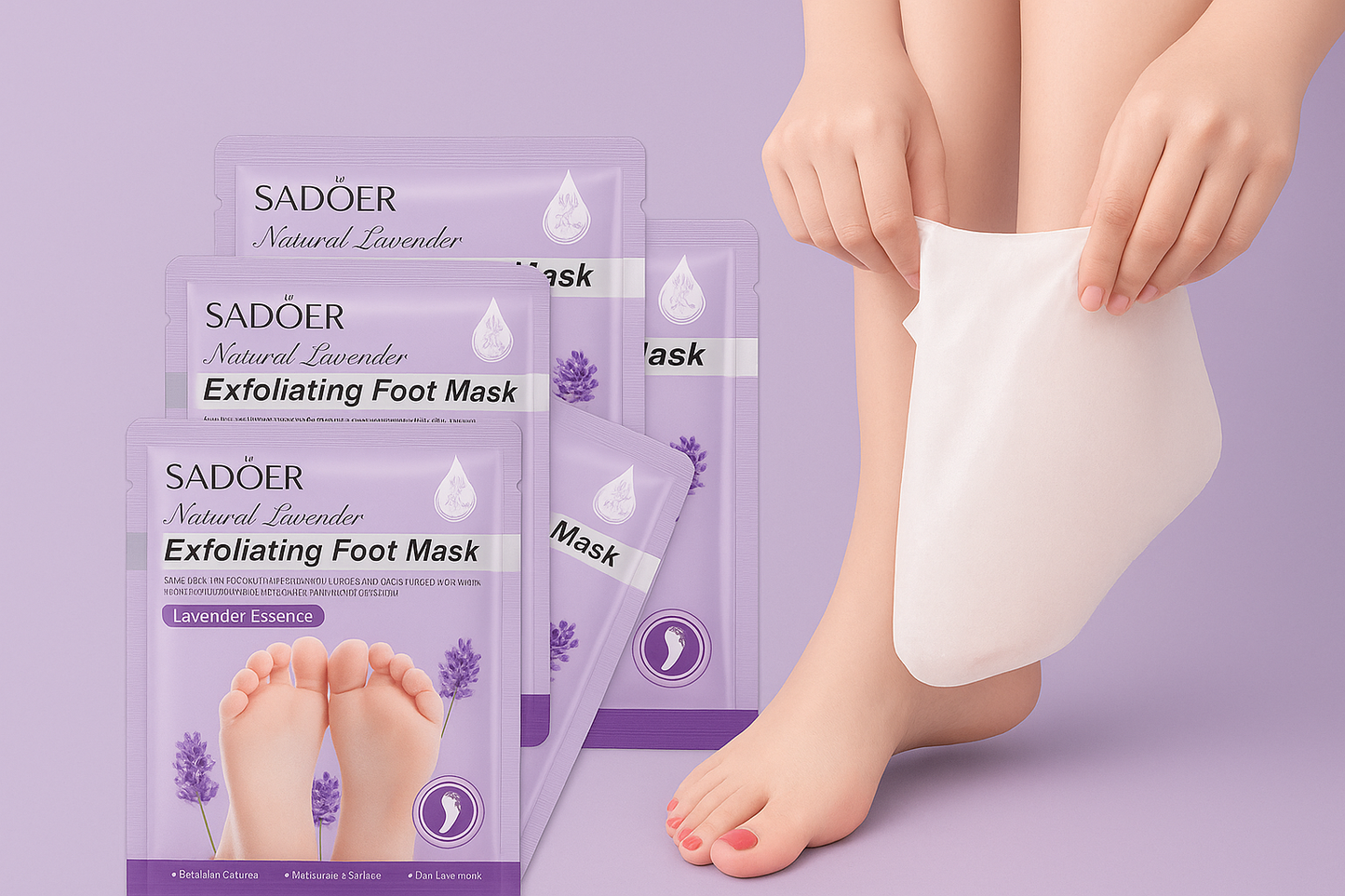 Lavender Foot Peel Mask (Pair of 2) – Natural Exfoliator for Dead Skin & Callus Removal, Heels Repair, Cracked Feet Treatment, Peeling Foot Mask for Baby Soft & Smooth Feet