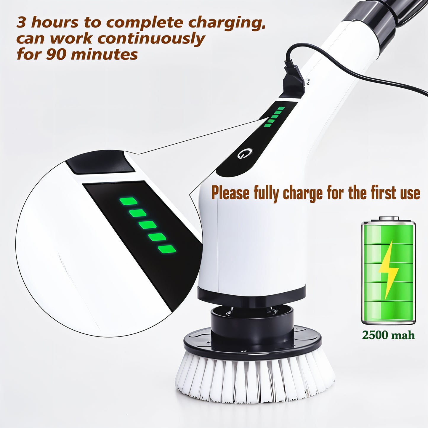 9-in-1 Electric Rechargeable  Spin Scrubber Cleaning Brush with Extension Handle