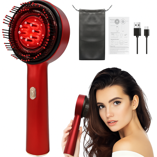Premium 3-in-1 Electric Scalp Massager Comb | Hair Oil Applicator + Relaxing Shiatsu Massage | Waterproof, Portable &amp; Rechargeable – Red