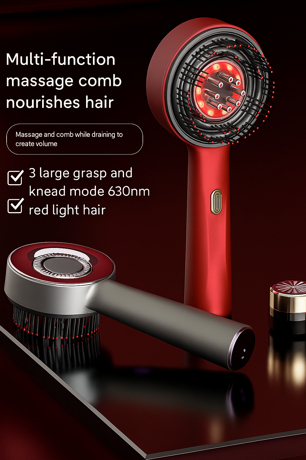 Premium 3-in-1 Electric Scalp Massager Comb | Hair Oil Applicator + Relaxing Shiatsu Massage | Waterproof, Portable &amp; Rechargeable – Red
