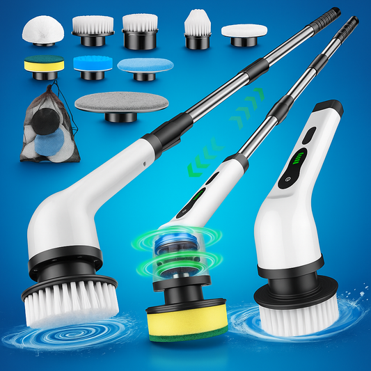 9-in-1 Electric Rechargeable  Spin Scrubber Cleaning Brush with Extension Handle