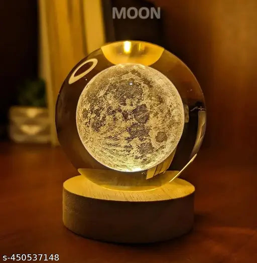 3D Moon Crystal Ball Night Lamp,Creative Engraved Crystal Ball Night Light, USB Table LED Wooden Crystal Ball for Home Office Decoration Birthday Gift Adults (Galaxy)(Warm White)